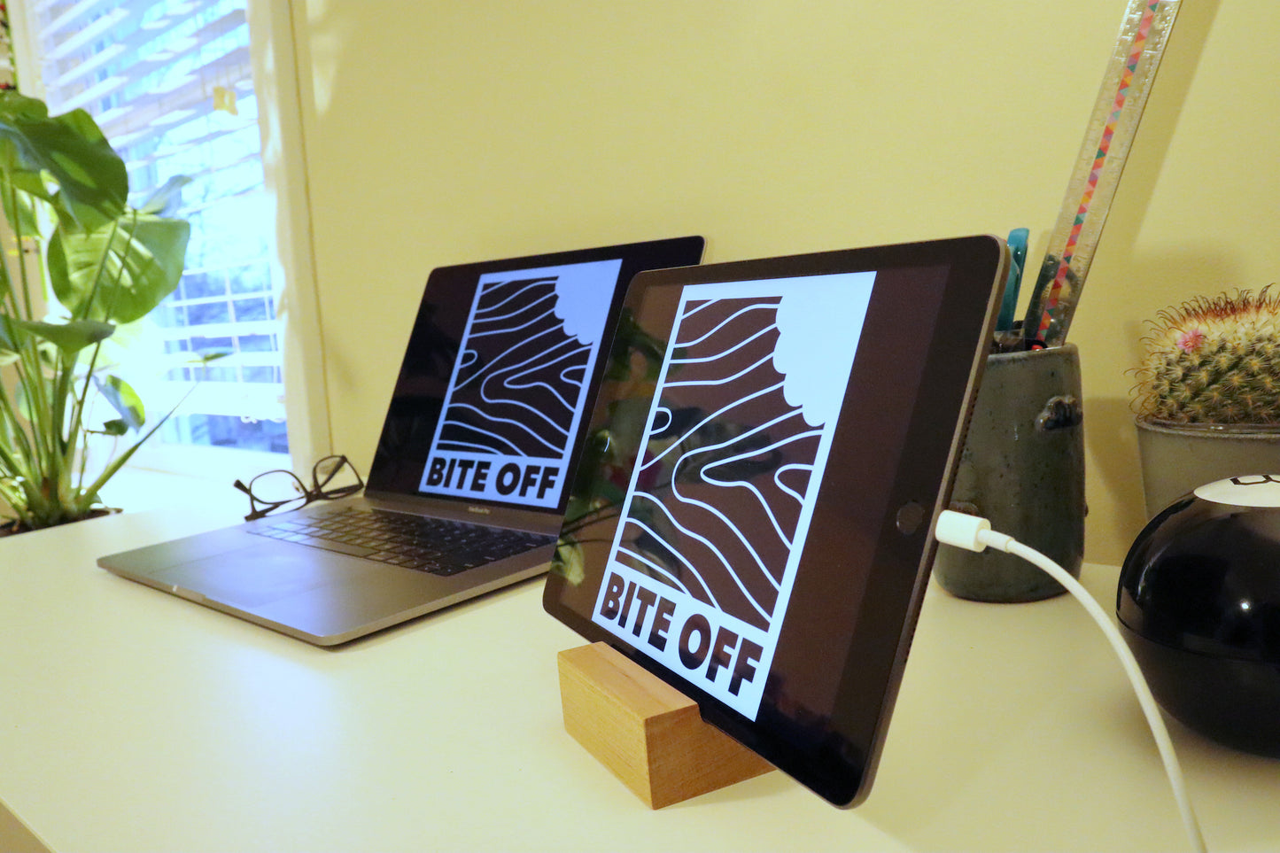Bite Off Block Stand: Cell Phone, Tablet & Kindle Stand