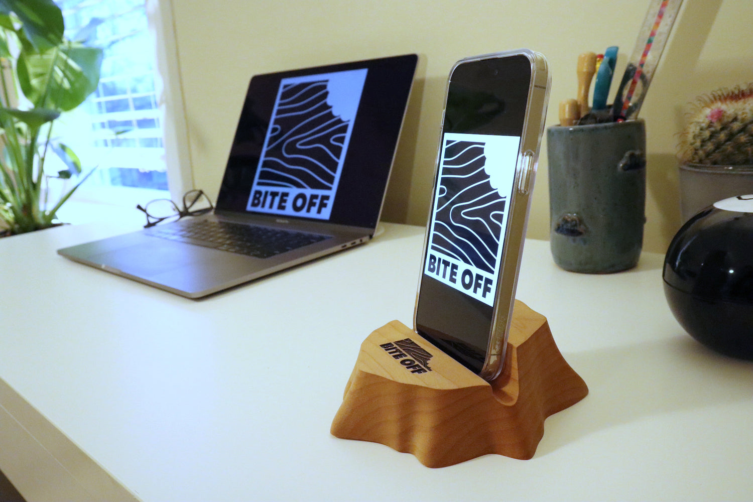 Bite off phone and tablet stands collection