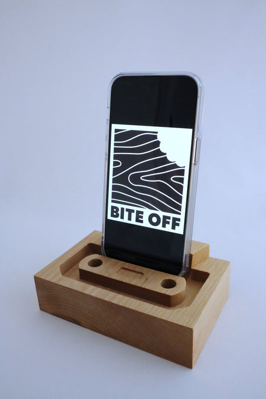 Bite Off Cassette Stand: Cell Phone Stand.